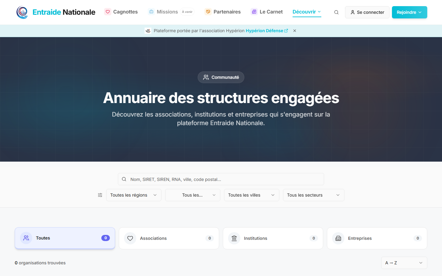 Annuaire des associations, institutions et entreprises engagées sur la plateforme