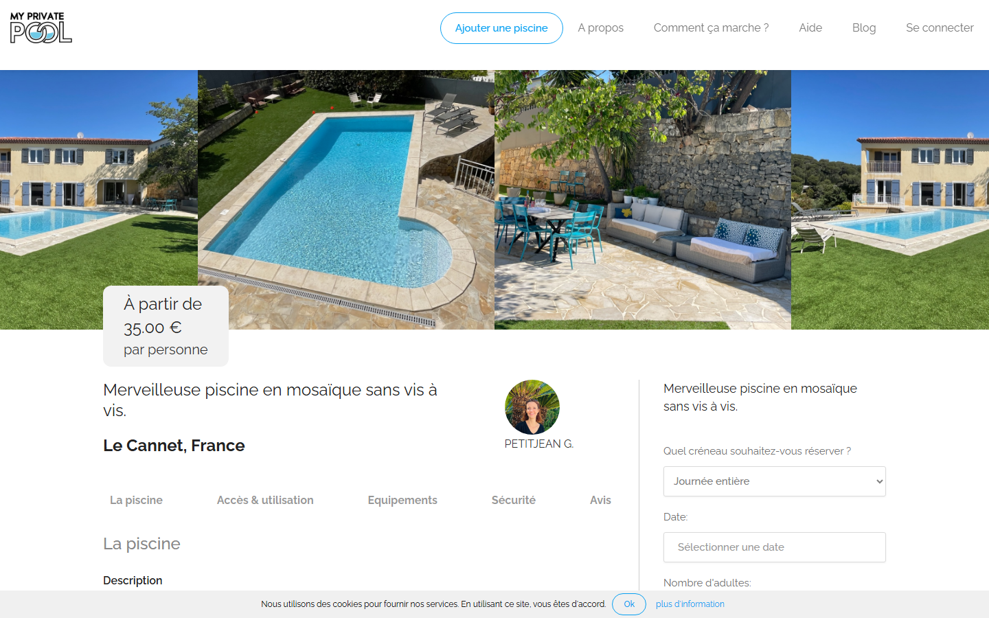 Page détail d'une annonce de piscine