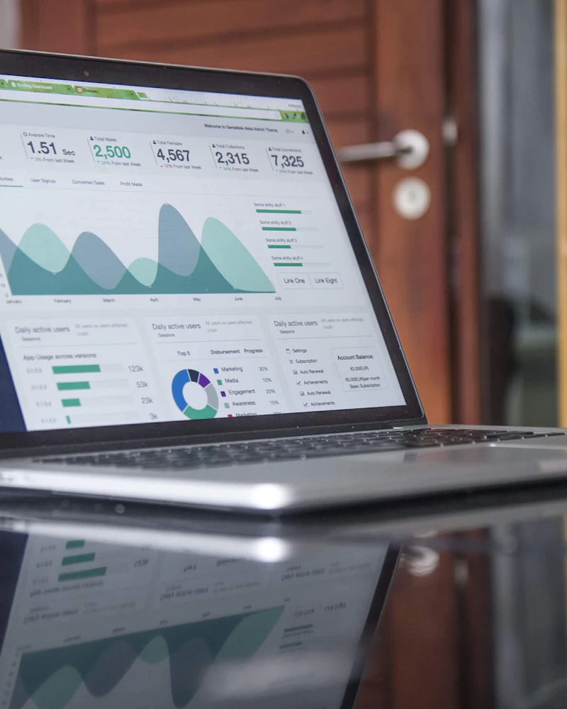 Un écran d'ordinateur portable affichant des graphiques d'analyse et de performance